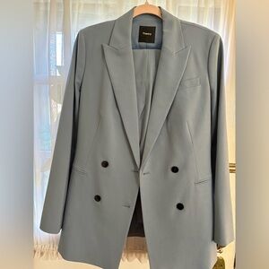 Theory Dusty Blue Good Wool Blazer Size 8 with Matching Treeca Pants Size 8